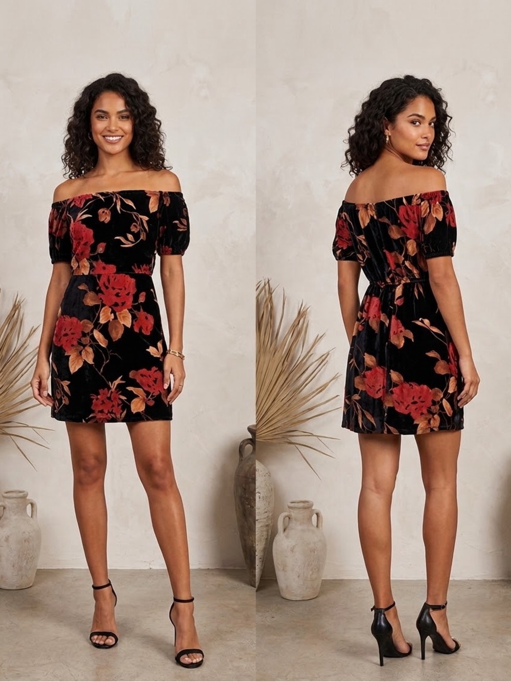 Moon River Velvet Floral Dress L Whimsigoth Rose Off Shoulder Jacquard Mini